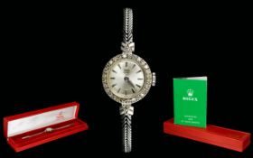 Rolex Tudor Royal Ladies 9ct White Gold Diamond Set Cocktail Watch with Integral 9ct Gold V Type