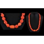 Coral Beaded Orange / Pink Two Tone Beaded Necklace with Silver Clasp. Marked 925 Silver.