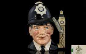 Royal Doulton Hand Painted Character Jug ' The London Bobby ' Variation One. D6744, Hat Badge -