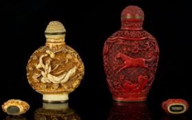 Chinese 19thC Deeply Carved Ivory Snuff Bottle character marks to underside of bottle, Height 2.