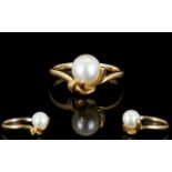 14ct Gold Single Pearl Set Dress Ring, Marked 14ct Gold to Shank.