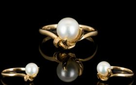 14ct Gold Single Pearl Set Dress Ring, Marked 14ct Gold to Shank.