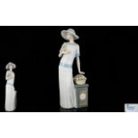 Nadal - Lladro Style Fine Quality Hand Painted Porcelain Figurine - Tall Elegant Lady Standing by a