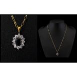 Ladies - 9ct Gold Diamond and Sapphire Set Cluster Pendant - Flower head Design,
