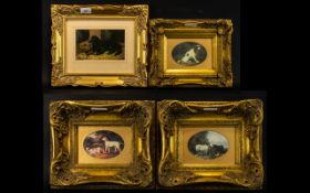 A Collection of Four Reproduction Crackle Glaze Prints antique effect gilt frames containing oval