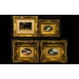 A Collection of Four Reproduction Crackle Glaze Prints antique effect gilt frames containing oval