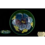 Moorcroft Tubelined Footed Bowl ' Blue Clematis ' Design,