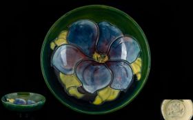 Moorcroft Tubelined Footed Bowl ' Blue Clematis ' Design,