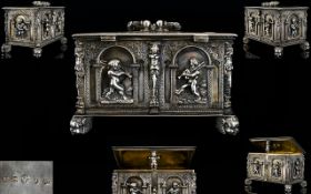 A German Augsberg Silver Jewellery Casket After Peter Flötner (1490 - 1546) Panelled and pinned