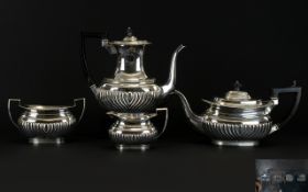 Victorian Period 4 Piece Solid Silver Tea and Coffee Set of Good Proportions with Half Ribbed