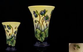 Moorcroft Collectors Club Modern Tubelined Trumpet Shaped Vase 'Ashwood Hepatica' Spring Anemones.