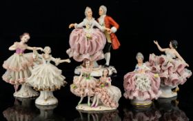 A Good Collection of Dresden Late 19thC Lace Porcelain Figures six figures in total,