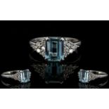 Ladies 18ct White Gold Aquamarine And Diamond Ring Wonderful dress ring with raised,