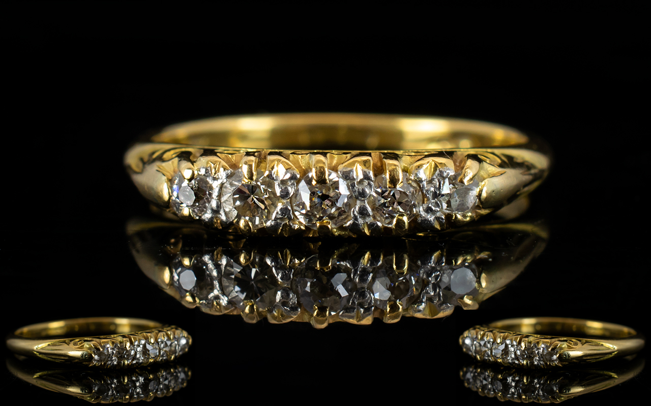 Antique Period 18ct Gold Five Stone Diamond Set Ring gallery setting attractive ring,