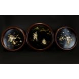 A Set Of Three Japanese Inlaid Panels Circular wall mounted panels,