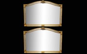 A Pair Of Contemporary Belgian Bevelled Glass Over Mantle Mirrors, Arched Tops, Gilt Moulded Frames,