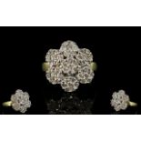 18ct Gold - Attractive Diamond Set Cluster Ring, Flower head Design. Fully Hallmarked, The