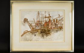 Joan Renton , RSW (British, b. 1935) Original Pen And Wash On Paper ' Fishing Boats, Ullapool', 1975