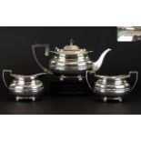 George V Solid Silver 3 Piece Tea Service, Ribbed Body Design. Raised on 4 Ball Feet. Hallmark