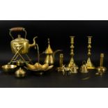 A Small Collection of Assorted Brass Ware to include kettle and stand, candlesticks,