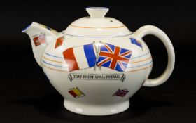 Teapot 'War Against Hitlerism'. Decorated teapot with 'Liberty & Freedom' banner and flags. Issued