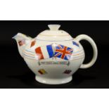 Teapot 'War Against Hitlerism'. Decorated teapot with 'Liberty & Freedom' banner and flags. Issued