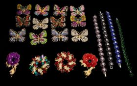 A Good Collection of Sparkly Costume Jewellery, Includes 12 Beautiful Colourful Butterfly Brooches