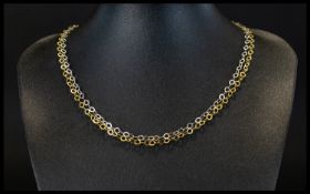 9ct Contemporary Two Tone Gold Necklace In White and Yellow Gold, Hoops and Rings Design. Full