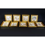 A Collection of Nine Framed Continental Tiles Mid Century crackle glazed tiles,