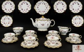 Royal Crown Derby Tea Service, Royal Antoinette Pattern, 22 Pieces Comprising Six Cups,