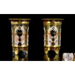 Royal Crown Derby Old Imari Gold Band Pattern Pair of Miniature Footed Vases,