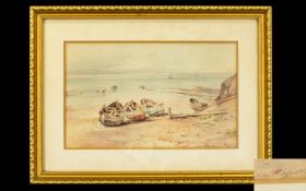 Charles William Adderton 1866 - 1944 ' Coastal Scene of Whitby Bay ' Yorkshire, with Figures and