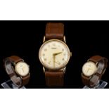 Gents 9ct Gold Rotary Wristwatch, Silvered Dial, Arabic Numerals & Subsidiary Seconds, Manual Wind,