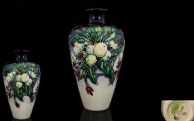 Moorcroft Modern Nice Quality Tubelined Tapered Vase. Of excellent proportion. 'Snowberry's' design.