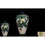 Moorcroft Modern Nice Quality Tubelined Tapered Vase. Of excellent proportion. 'Snowberry's' design.