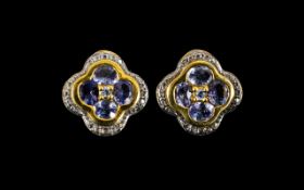 Tanzanite Pair of Quatrefoil Stud Earrings,