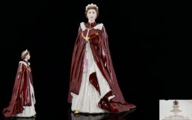 Royal Worcester Hand Painted Porcelain Figurine - Queen Elizabeth II, In Celebration of The Queens