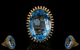 14ct Gold Stone Set Statement Dress Ring Wonderful large faceted bright blue oval stone set in 14ct