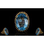 14ct Gold Stone Set Statement Dress Ring Wonderful large faceted bright blue oval stone set in 14ct