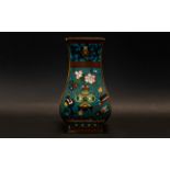 Oriental Sectional Cloisonne Vase Teal blue ground with sage, umber, yellow,