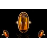 Russian Nice Quality and Attractive Cabochon Cut Amber Set Ring. Set in 14ct Gold.