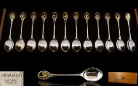 John Pinches Royal Society For the Protection of Birds Collection Set of 12 Solid Silver Spoons.