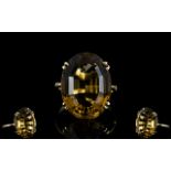 9ct Gold - Attractive Single Stone Citrine Dress Ring,