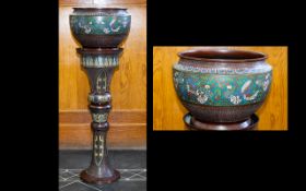 A Cast Bronze Iznik Style Jardiniere Floor standing raised on circular column with large,