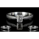 Platinum Set Contemporary Single Stone Diamond Ring the step cut diamond of top colour and clarity