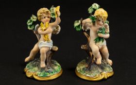 Capodimonte Fine Quality Pair of Signed Hand Painted Porcelain Figures, Stamped Capodimonte to