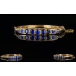 Antique Period Attractive and Pleasing 9ct Gold Sapphire and Diamond Hinged Bangle with attached