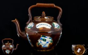 Victorian Period Measham/ Barge Ware Treacle Glazed Large Teapot circa 1890's 'The Words 'Remember