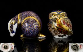 Royal Crown Derby Hand Painted Paperweights 1. Owl exclusive signature edition paperweight 2.