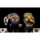 Royal Crown Derby Hand Painted Paperweights 1. Owl exclusive signature edition paperweight 2.